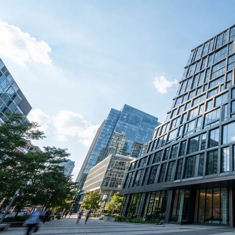 Contemporary commercial block with a glazed and panel-clad elevation.