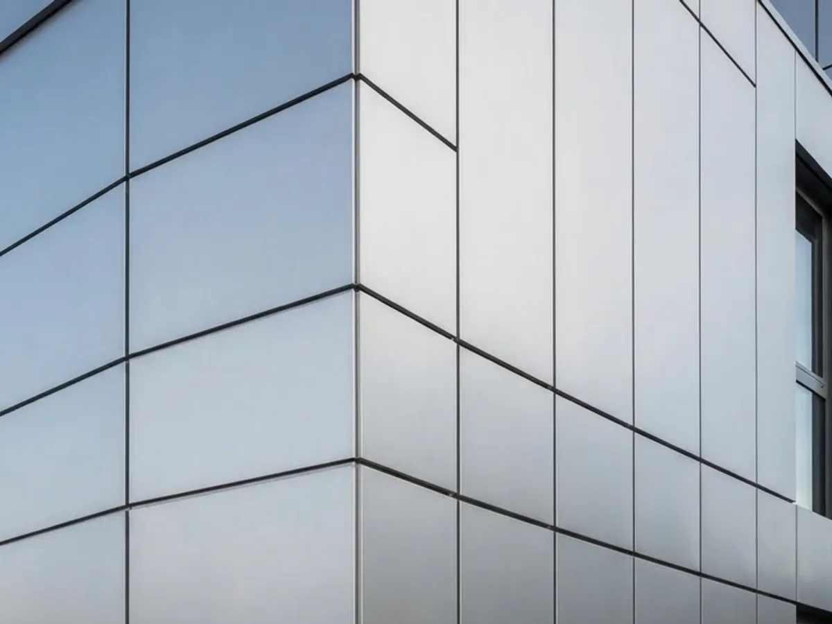 Aluminium composite cladding panels with uniform joints.
